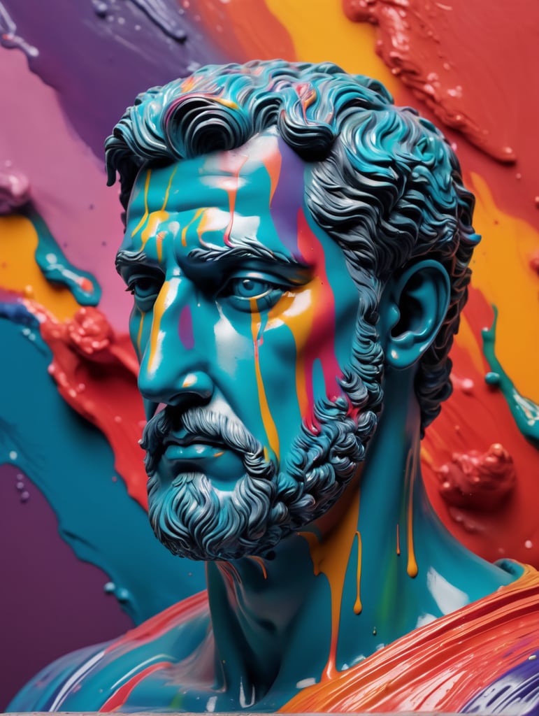 Premium Free ai Images | greek male bust with colorful paint melted the ...