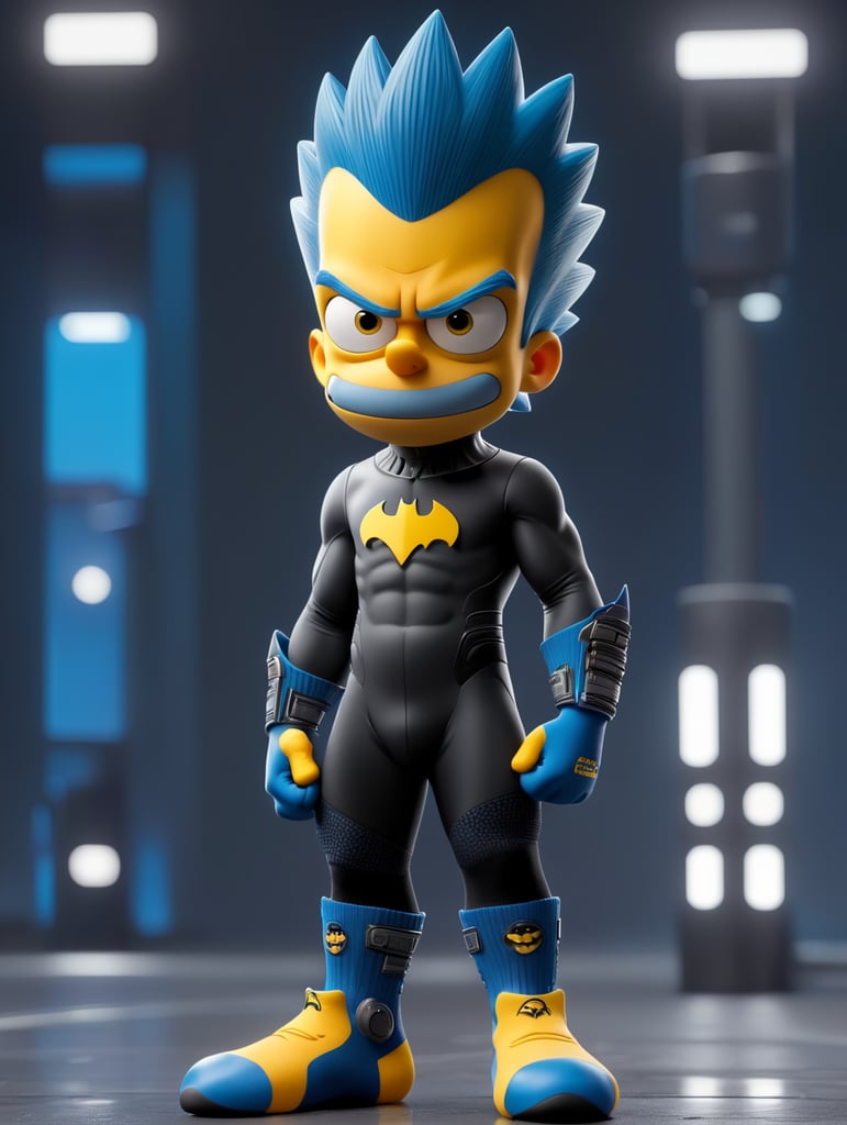 Bart simpson on batman suit wearing futuristic socks