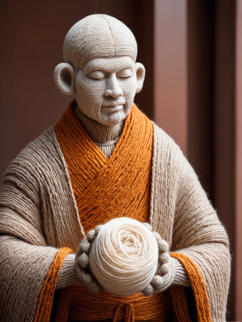 a monk made out of yarn