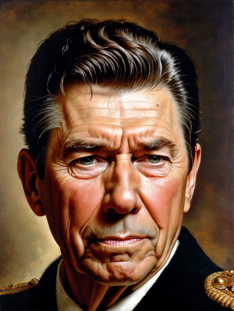 Portrait of Ronald Reagan by Rembrandt Harmenszoon van Rijn, sad face, America, so sorry