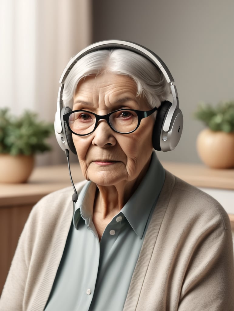 Old woman wearing an apple headset