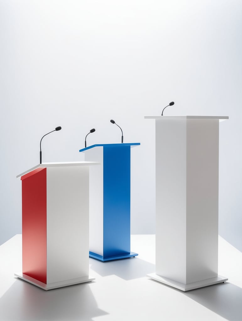 debate podium red and bleu