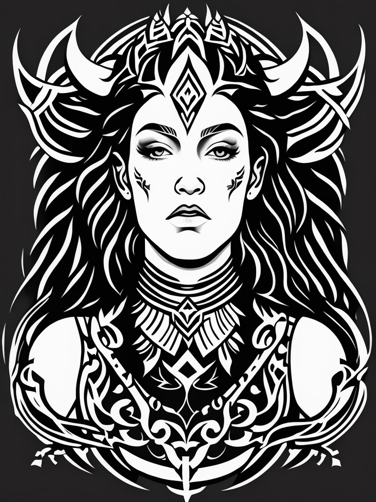 A vector art of a queen viking tattoo, black and white