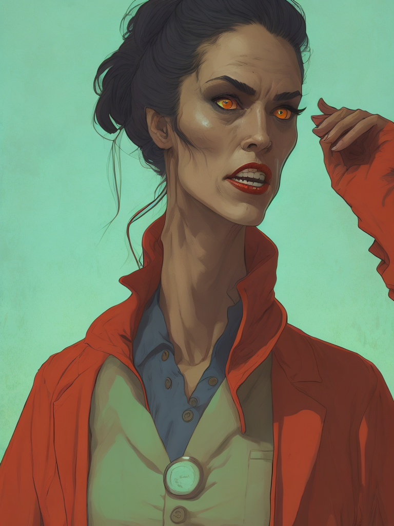 Portrait of a zombie nurse, retro minimalist portrait by jean giraud, moebius starwatcher comic