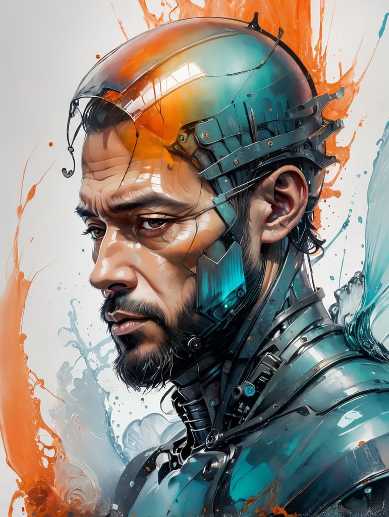 Portrait of a Translucent man made from the ice, organs are visible through the ice