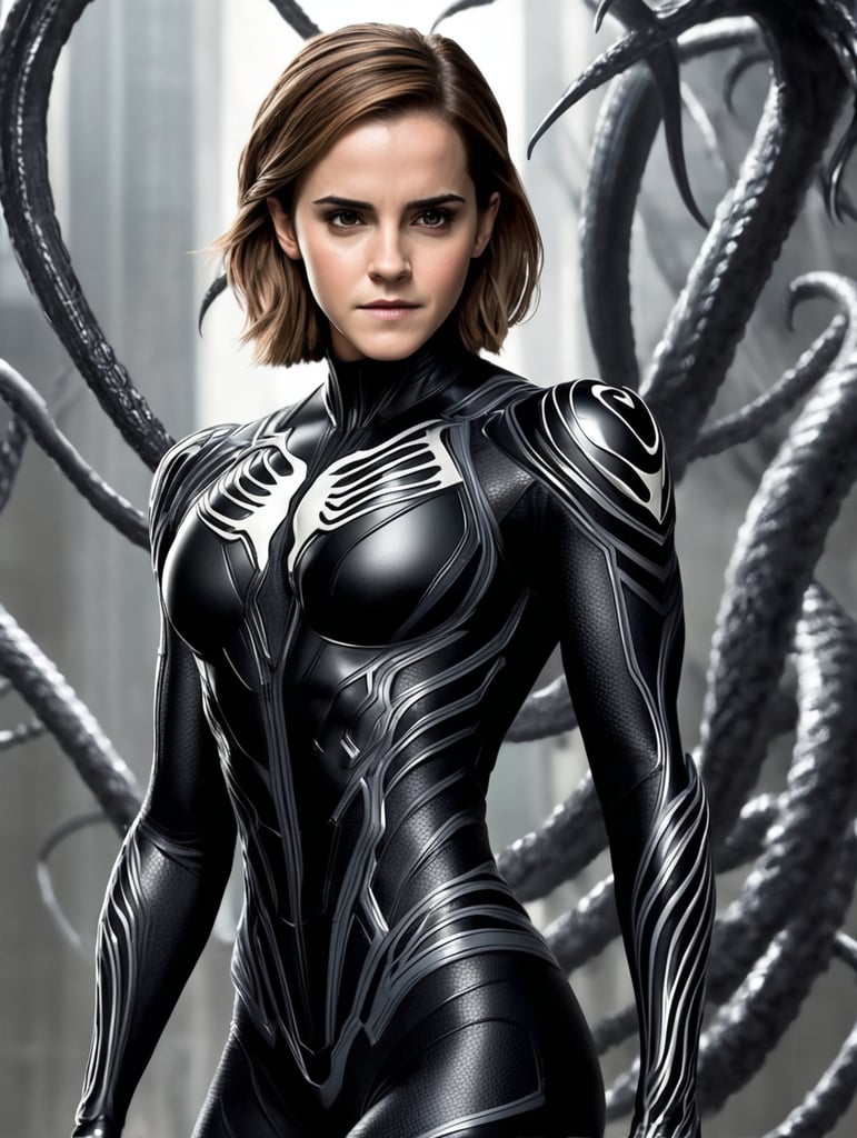 Emma watson showing off with the venom symbiote suit