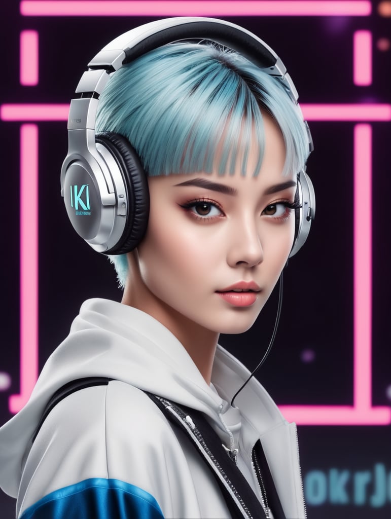 dj looks and neon latter 'K' background photo looks like Robort and remove photo background