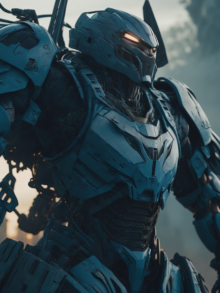 трансформер сайтама из кибер панка фон белый и синий