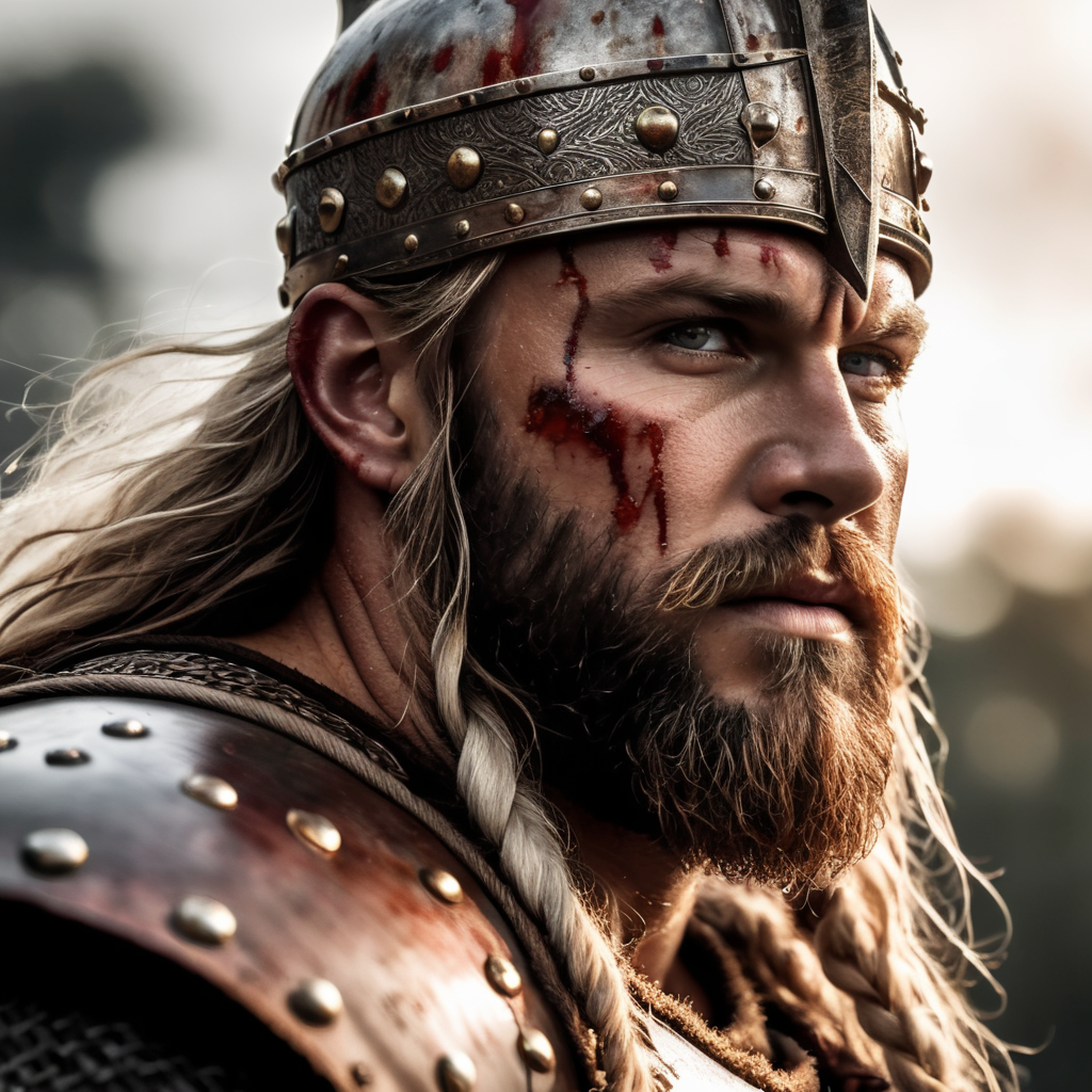 hyper realistic Blood stained viking warrior king