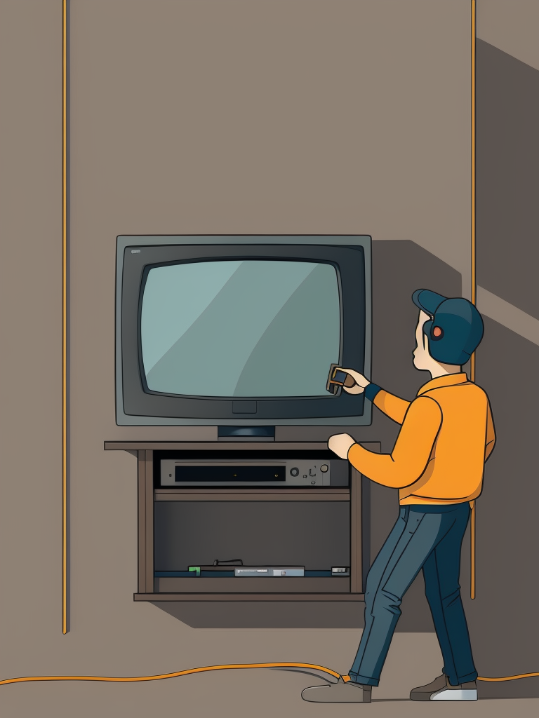 Minimalistic line art, a repair man installing a tv to a wall in a home, 2d, flat colors, shadowless