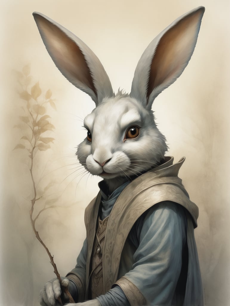 A bunny character in the style of Brian Froud