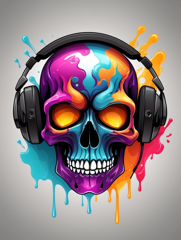 Vector melting skull music mascot logo, bright colors, Skull Gaming Logo, vector image
