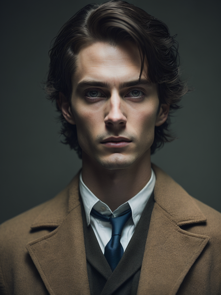 Portrait of Harry Potter in medieval style, detailed face, contrasting light, Against the backdrop of the castle,