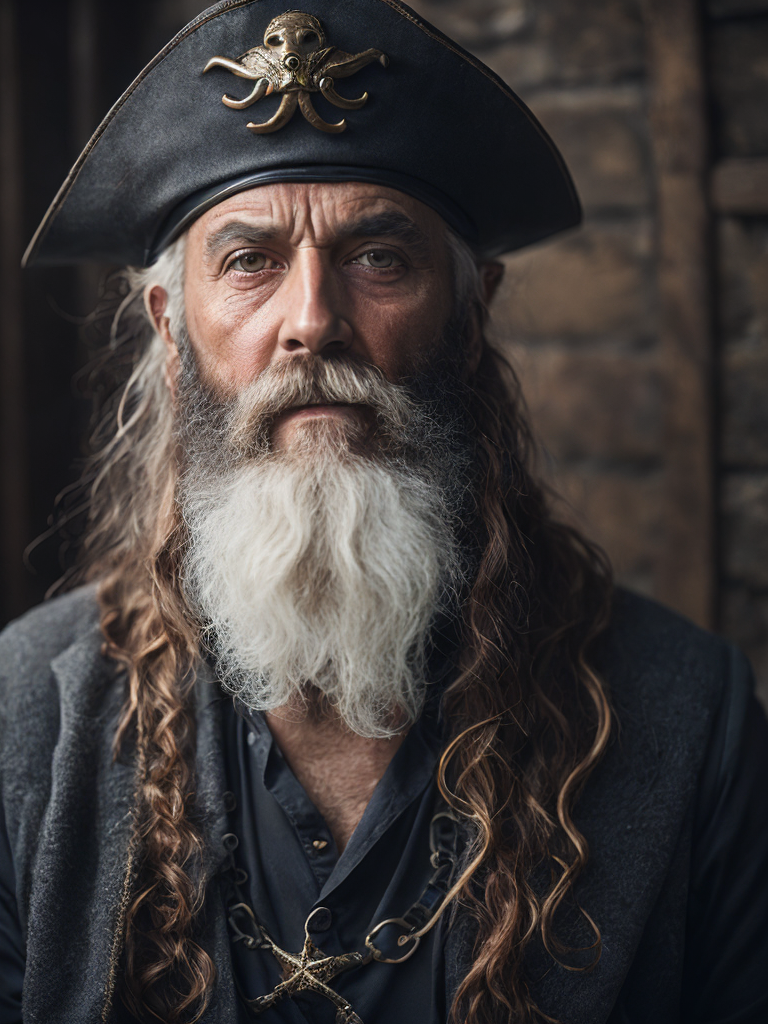 old pirate with octopus beard, dark scene, dark atmosphere, epic shot, sharp on details