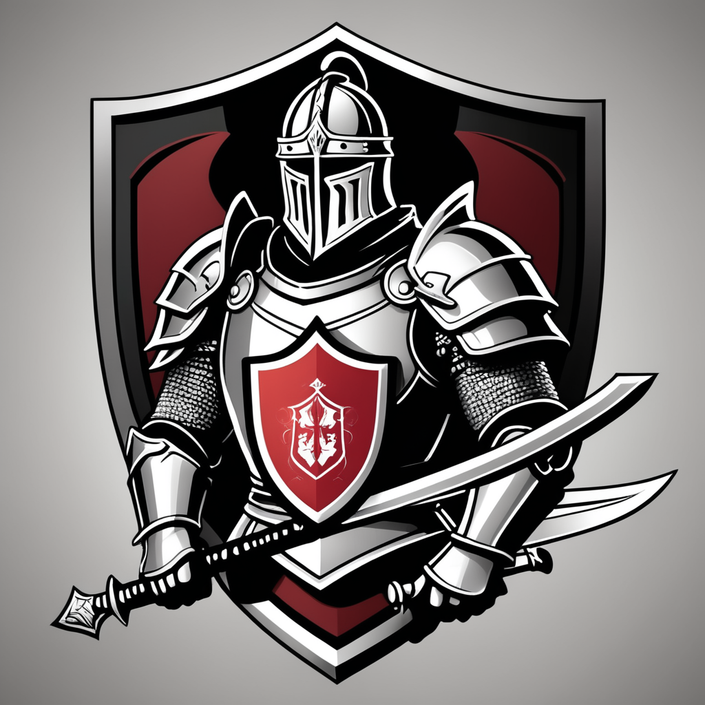 arafed knight with sword and shield logo design, strong fantasy knight, professional logo design, sword design, medieval knight, (((knight))), fantasy knight, holy crusader medieval knight, logo vector art, medieval holy crusader knight, armored knight, high quality character design, 3 d logo, logo design, knight, medieval fantasy game art, logo concept design, illustrated logo