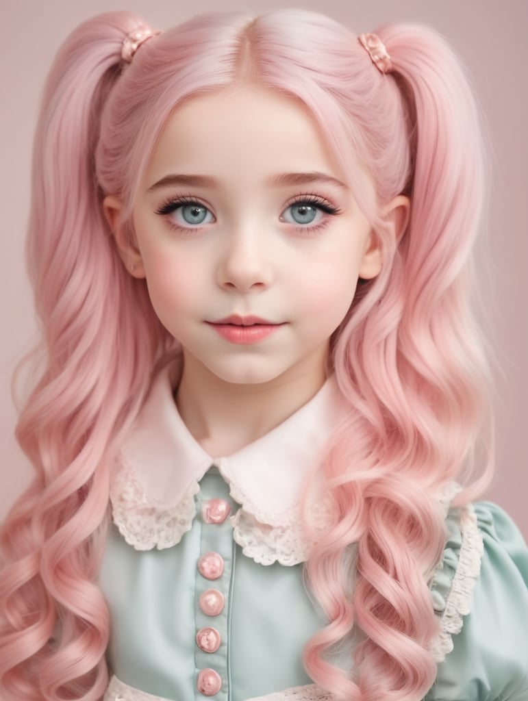 Belle Delphine as a child, pretty, beautiful, e girl, pastel pink hair, 9year old,