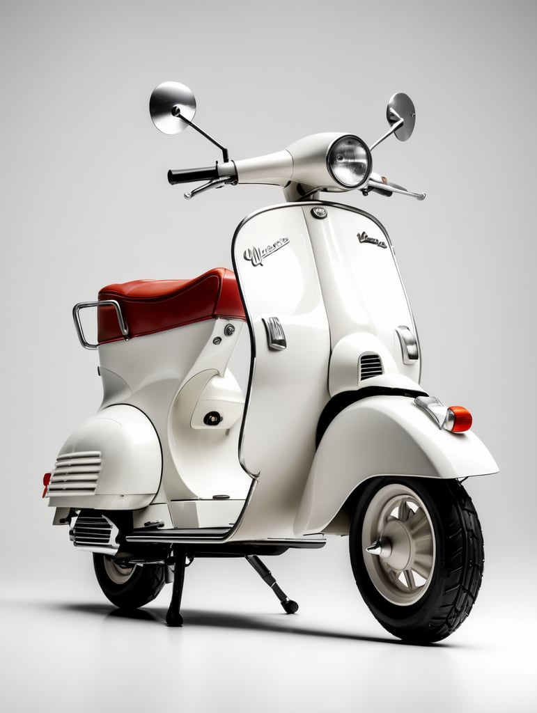vintage white vespa, low angle view, isolated, white background, mockup