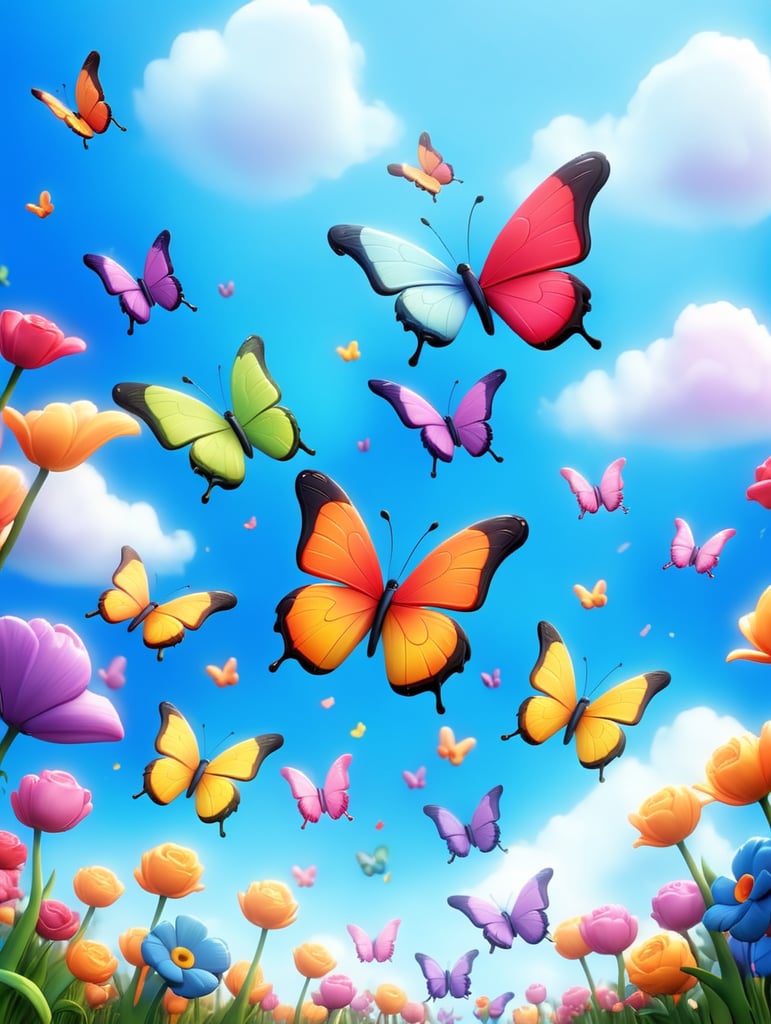 borboletas coloridas voando, flores