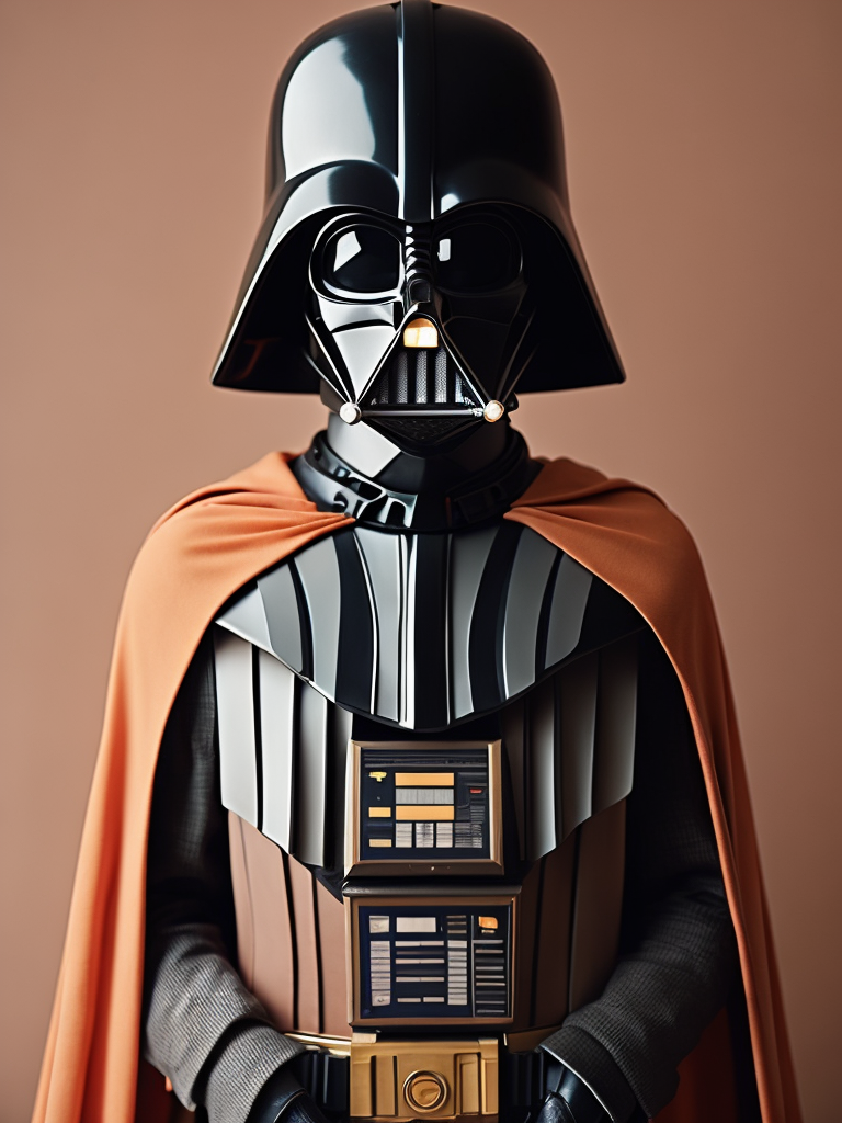vogue photoshoot of Darth Vader of Star Wars in Wes Anderson style, hyperrealistic photography, Wes Anderson style, 8k