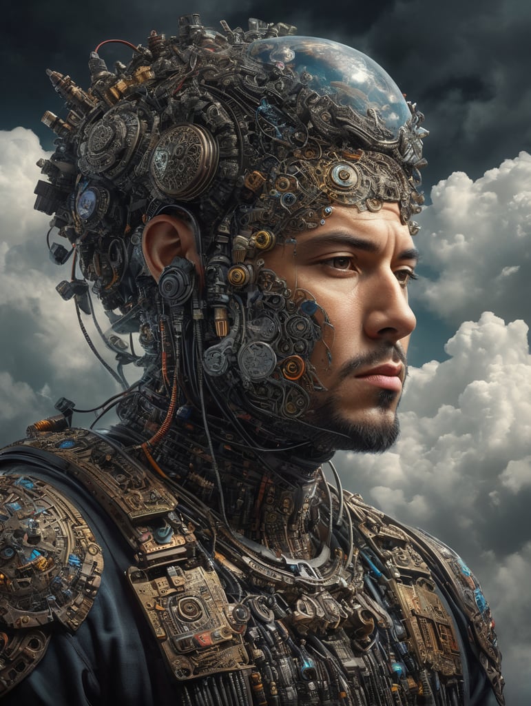 A millennial techie programmer with the head of a cloud