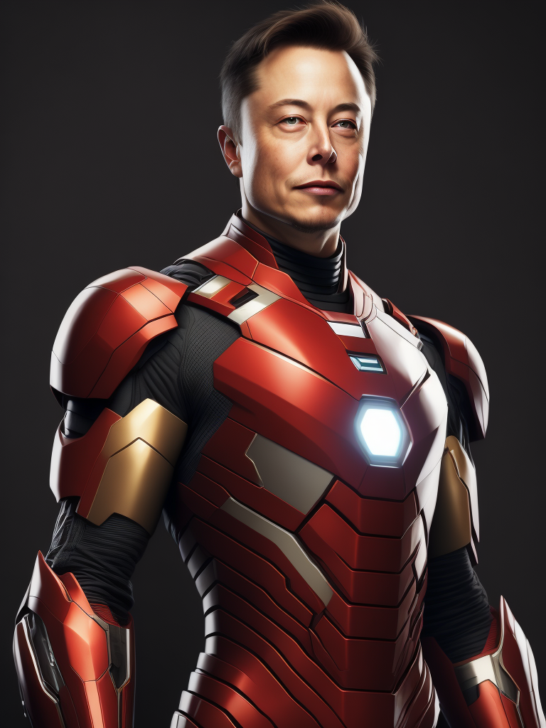 Portrait of Elon Musk in the Iron Man suit from the Marvel Universe, high definition, photography, cinematic, detailed character portrait, detailed and intricate environment,