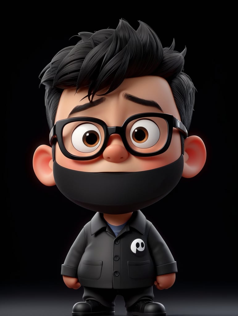 cartoon character with black glasses, cartoon, isolated, black background