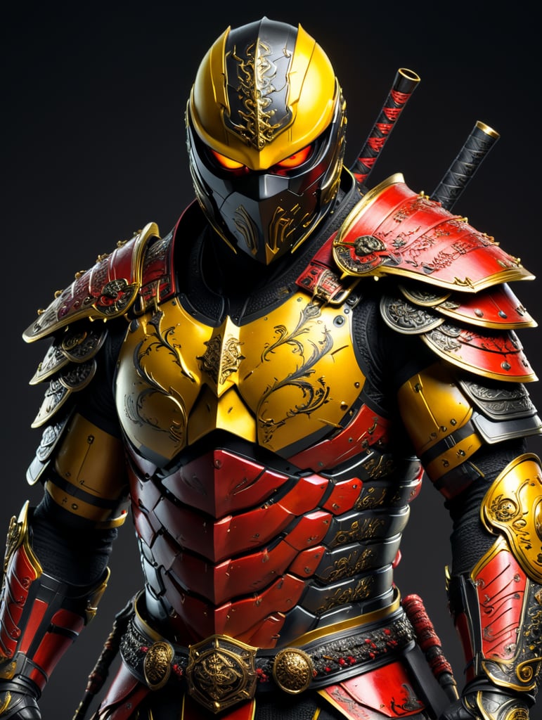 Yellow red and black ninja armor