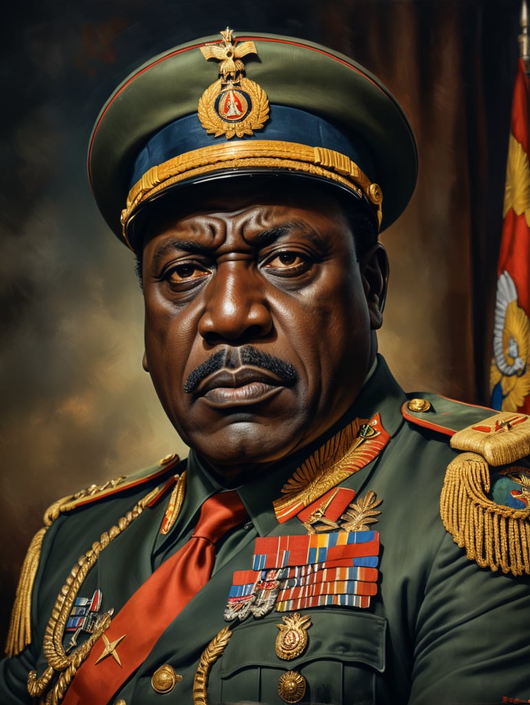 A portrait of the dictator Idi Amin in a realistic style