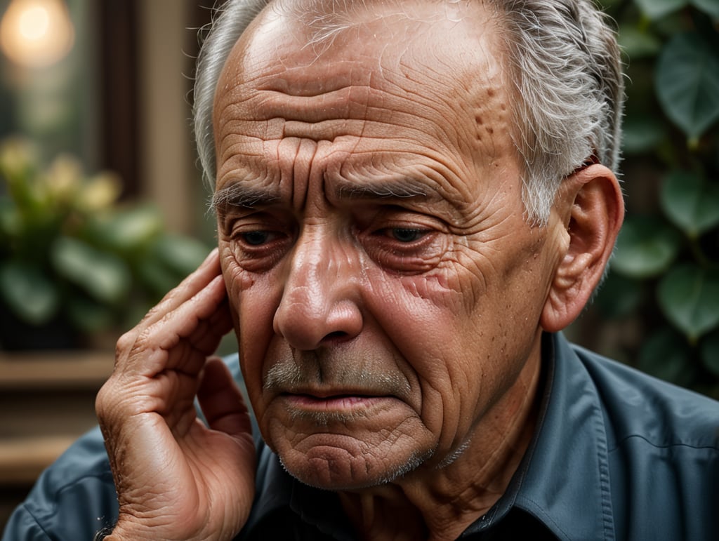 Portrait of an elderly crying man, high definition, photography, cinematic, detailed character portrait, detailed and intricate environment
