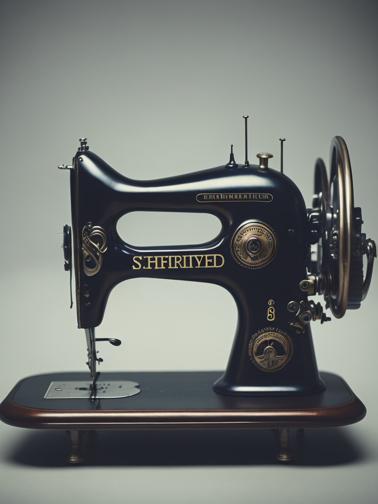 Vintage sewing machine, sharp focus, highly detailed, Dark gradient background, Muted colors