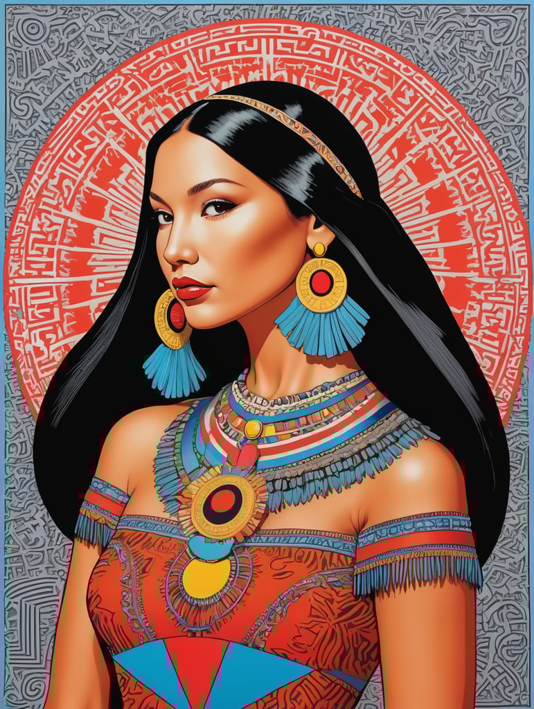 Pocahontas, Illustration, Painting, Pop-Art, USA, style of Keith Haring