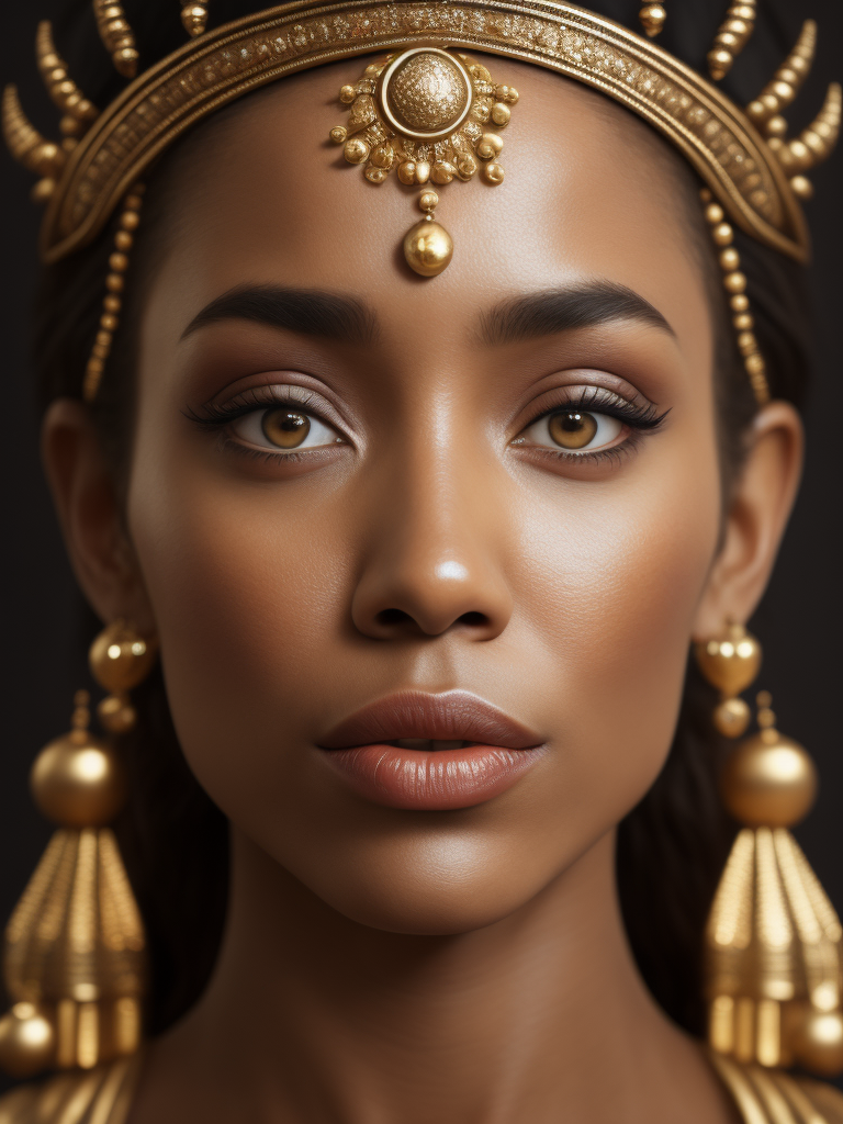 a photorealistic queen Bathsheba from the Bible, extremely detailed, detailed symmetrical realistic face, natural skin texture, extremely detailed skin with skin pores, peach fuzz, wearing a masterpiece, Israeli beauty, golden accessories with gemstones, award winning photo, nikon d850 film archival photography, kodak portra 400 camera f1.6 lens, extremely detailed, amazing, fine details, rich golden color, texture hyper realistic, spectacular lighting, unreal engine, trending on artstation, cinestill 800 tungsten, looking at viewer, realistic photo, RAW photo, high quality, high resolution, sharp