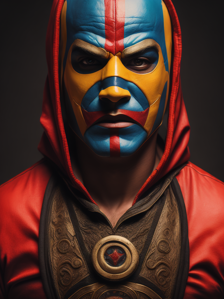 Portrait of a masked mexican wrestler, Vivid saturated colors, Contrast color, studio photo, professional photo, Rich colors, Detailed image