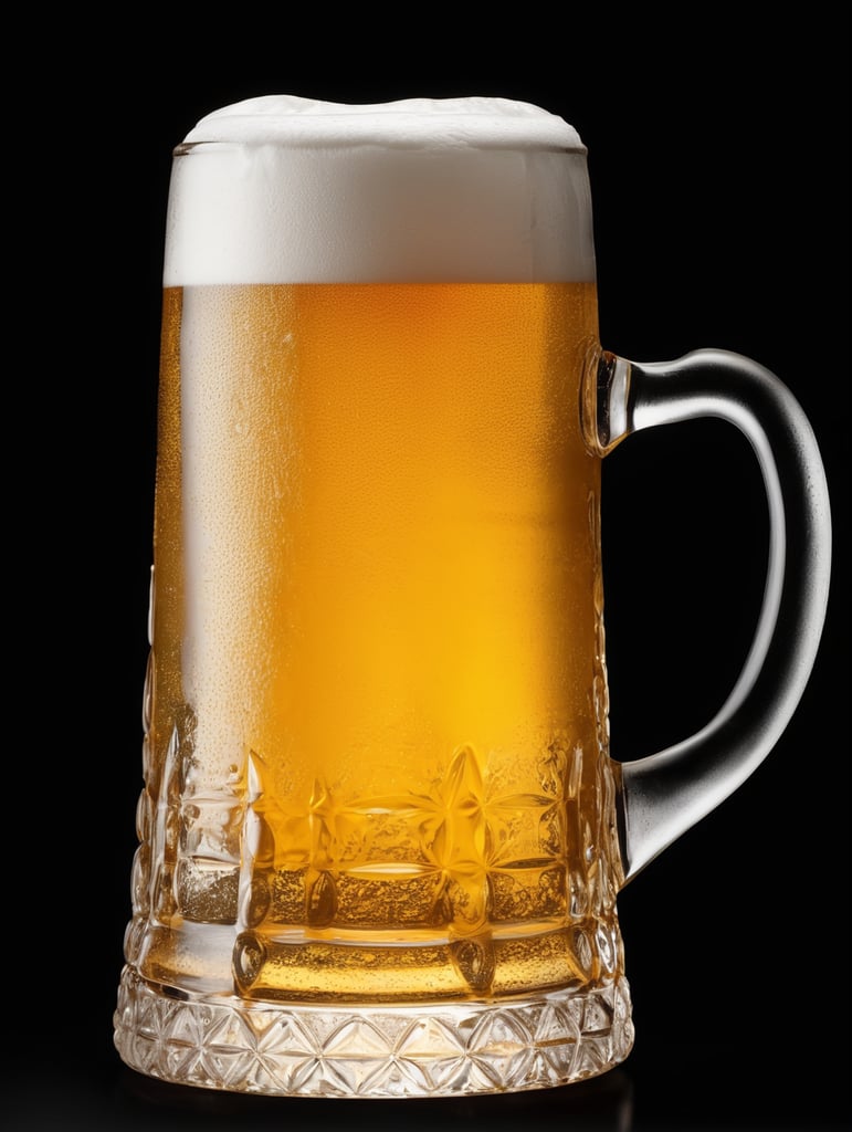 glass beer mug, isolated, black background, professional photo