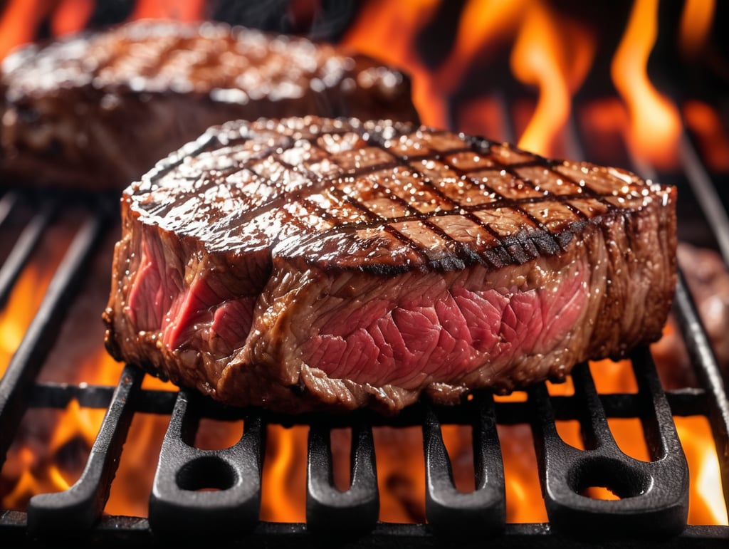 close-up Beef steak on the grill with visual effects and background that stimulate the appetite