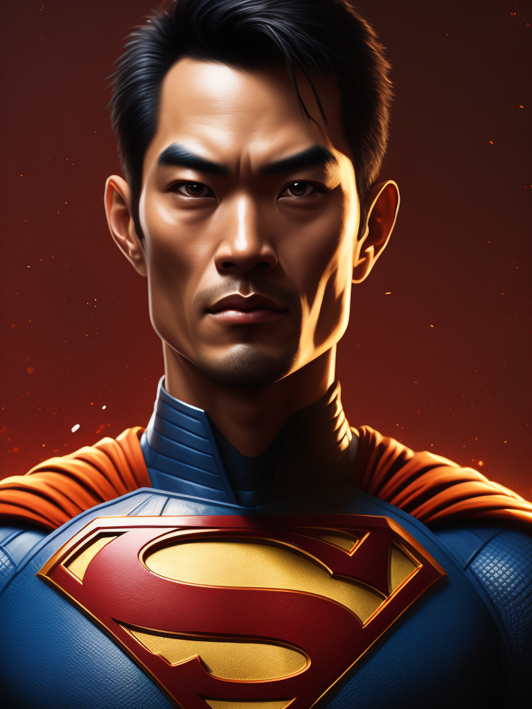 Chinese Superman, Hero Portrait, Comics, Marvel, Horror, USA, style of Richard Corben