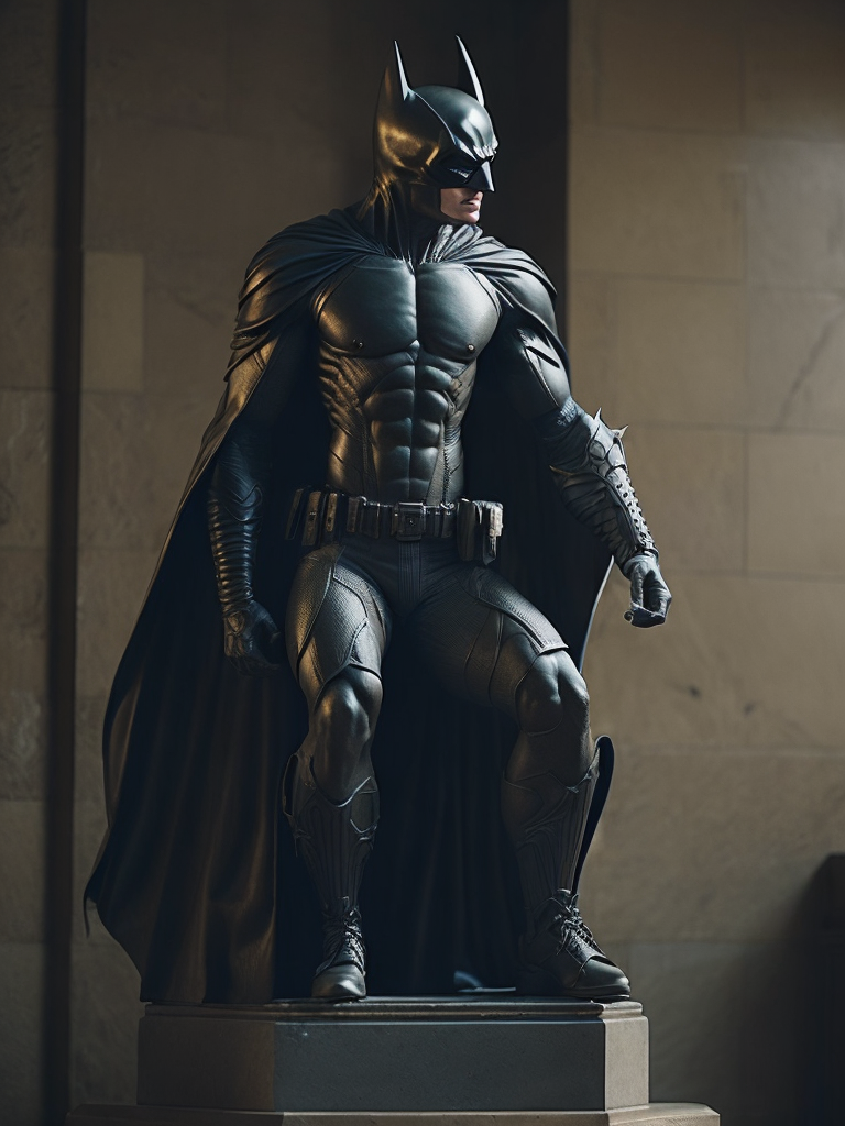 mramorová socha batmana v antickém stylu na podstavci