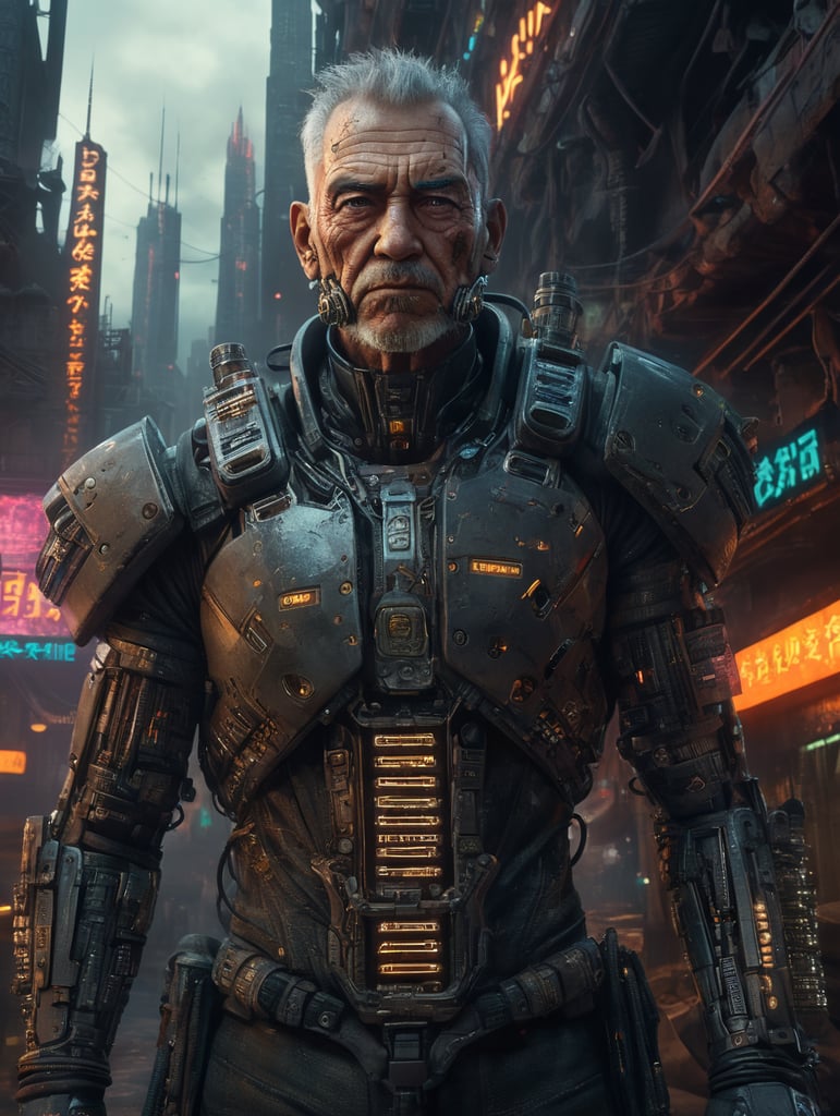 um velho cyber punk de frente