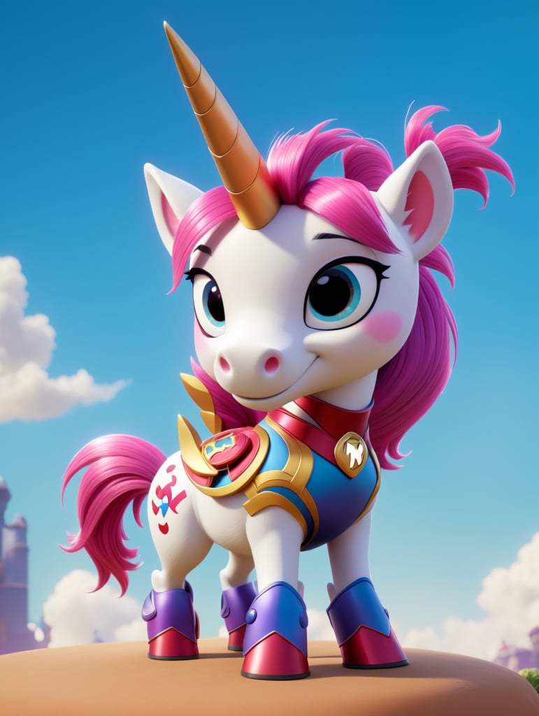 a superhero and creative pony in a creative environment