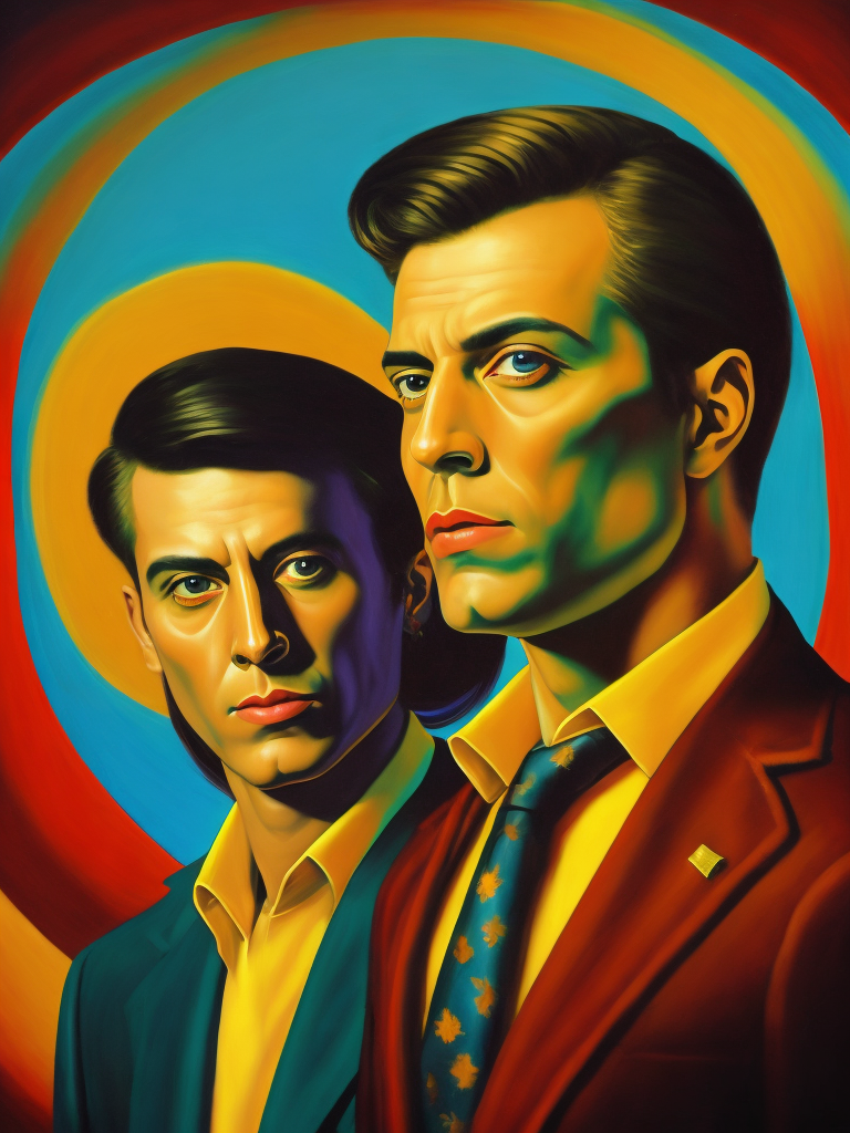 a twins, style of Ed Paschke, Painting, Oil, Portrait, Expressionism, Abstract, USA
