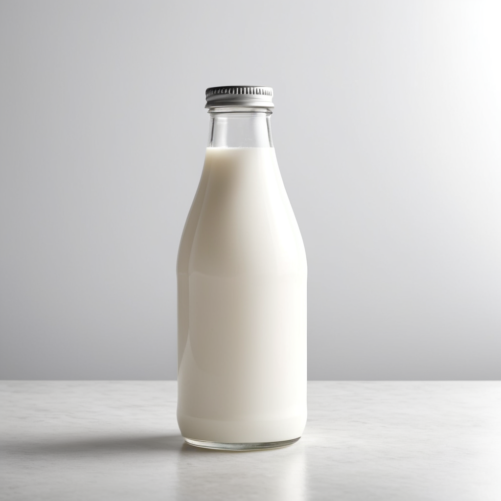 A mockup of a glass bottle of milk.