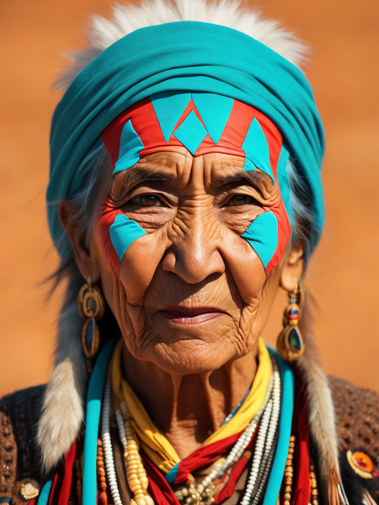 native american old woman 60 years old in national dress