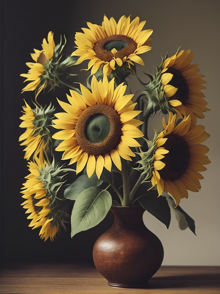 Sunflowers, moody, oil painting, by henri fantin-latour