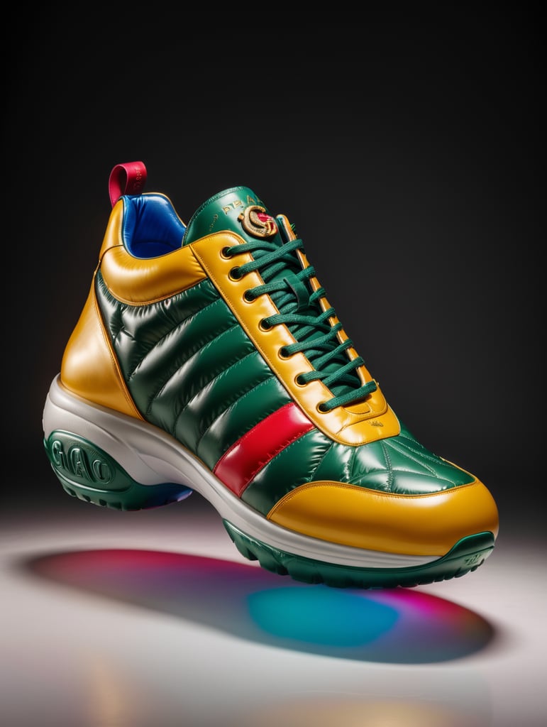 Inflatable shoes gucci like x prada, minimalism, modern, design collection, super minimal, isolated, saturated background