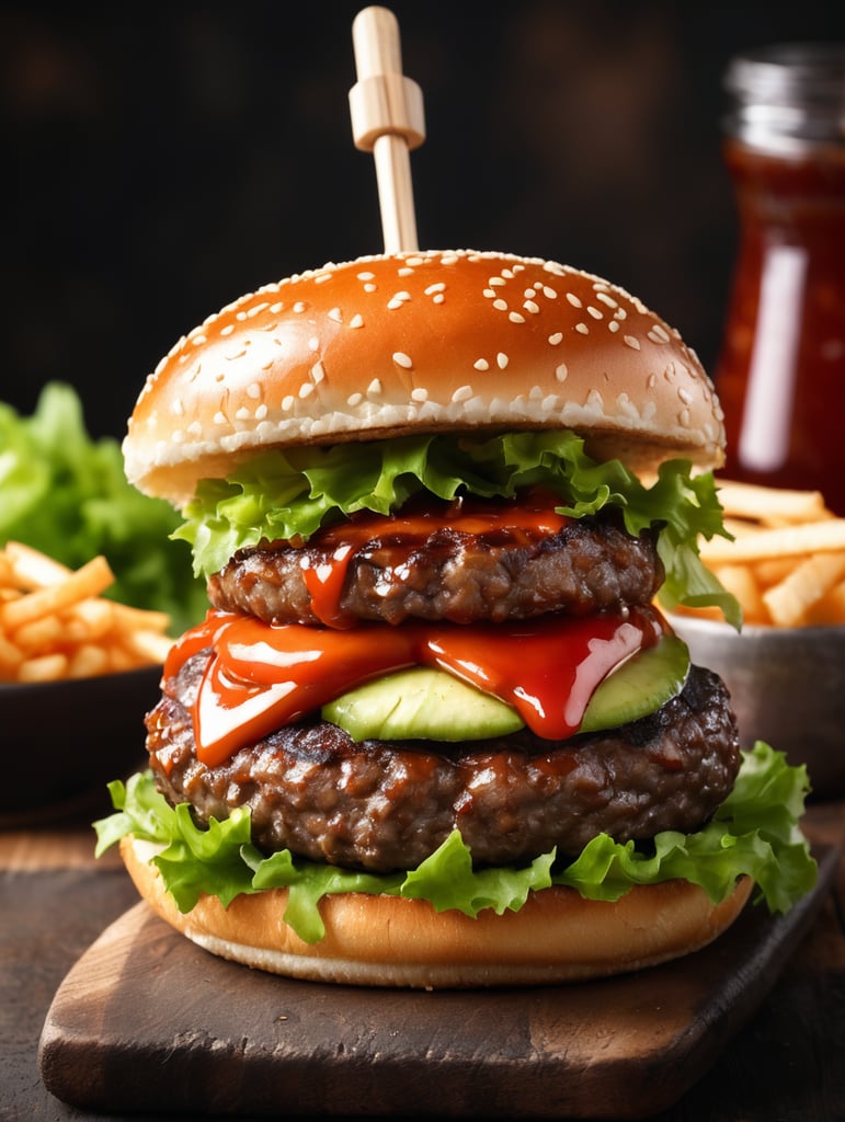 Skanus mėsainis su labai aštriu SAMOURAI padažu.