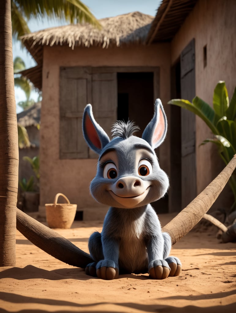 bahia chao de terra casas em vota de barro muitos coqueiros ao redor e um burrinho