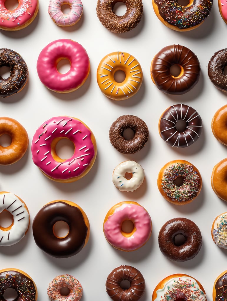 donut on a white background, top view, ultra sharp product photography