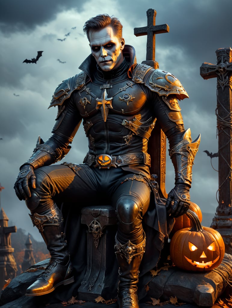 guy in halloween outfit sitting on a cross rocket