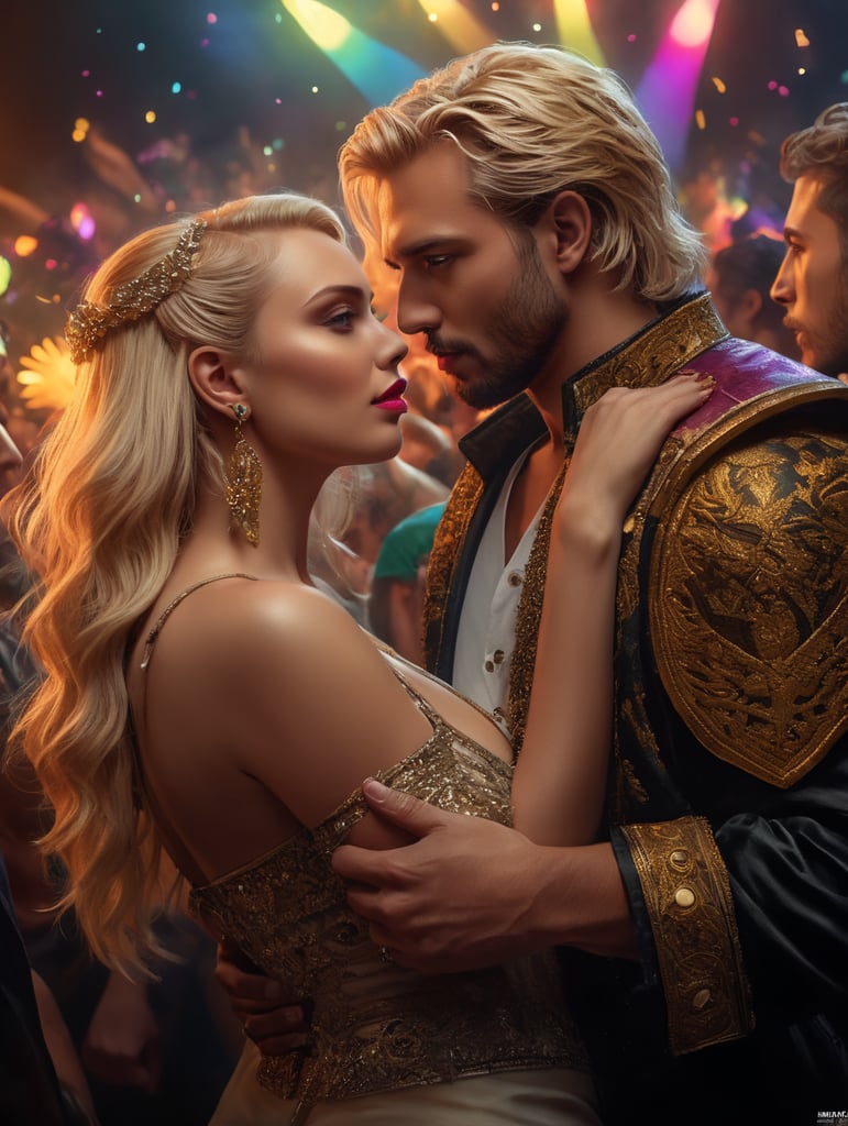 hard Celebration party 90 style blond woman and men