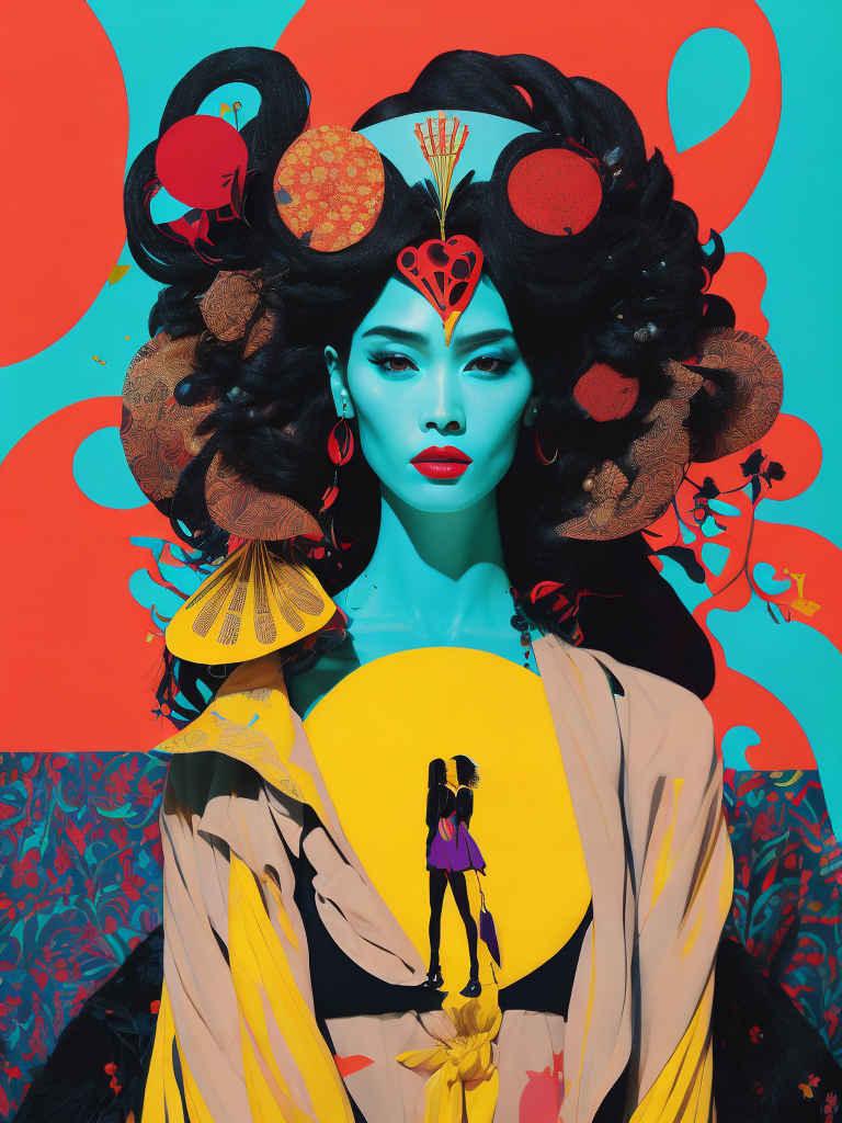 goddess of avarice, gorgeous stunning pop-art collage by Yoh Nagao and Ken Price and Erik Madigan Heck